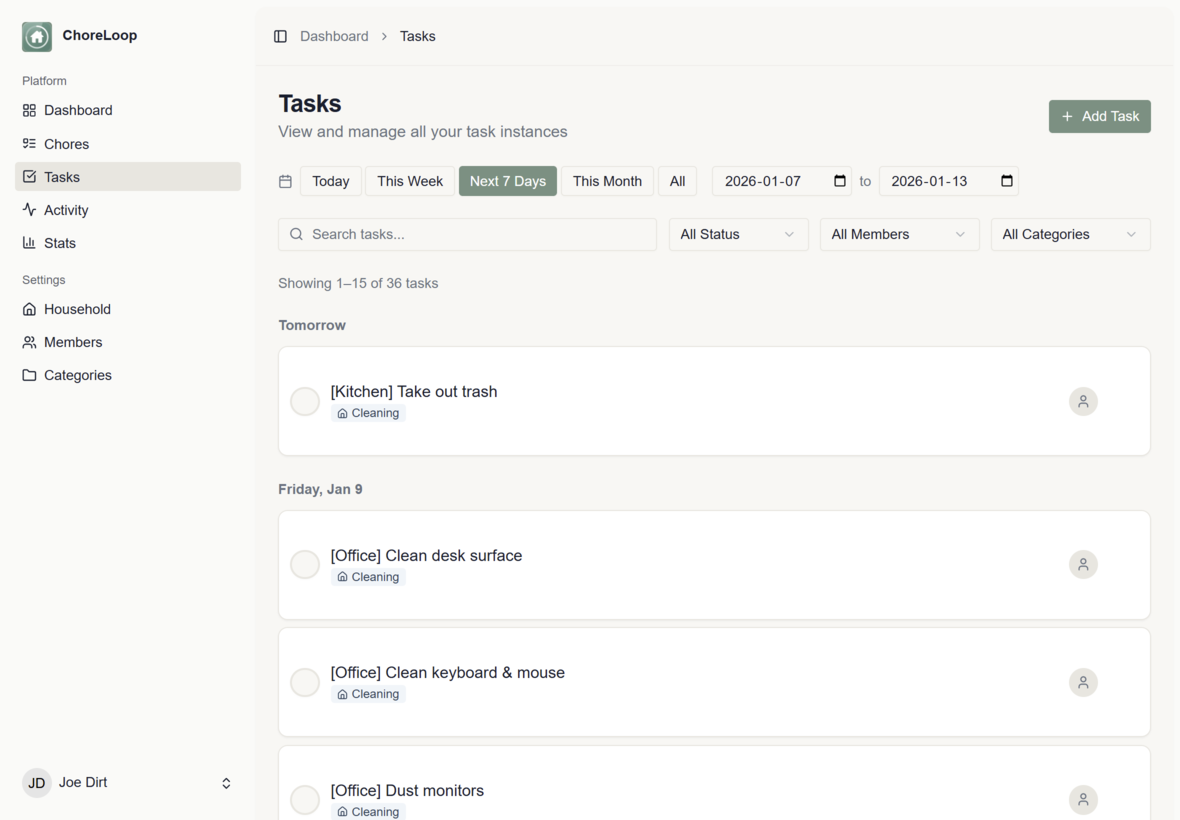 Tasks screenshot